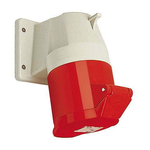 Panel socket angled 16A 3P 9h with screwed flange housing 52x65mm