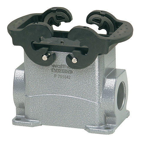 Wall mount housing B16, BA6, BB32, D40, DD72 and MOB16 from aluminium, height 84mm with double locking system and nozzles 2xM32