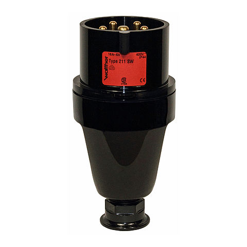Plug 63A 5P 6h with cable gland and pilot contact for lighting and stage technology