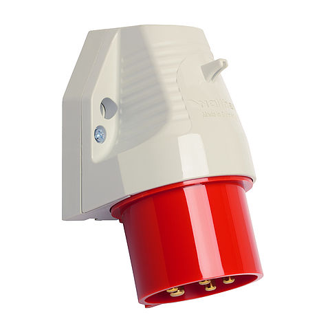 Wall appliance inlet for external fixing 32A 5P 6h with one top cable entry for harsh environments