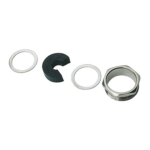Pressure gland with cut-out gasket ring and pressure rings PG13,5