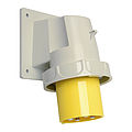 Waterproof panel appliance inlet angled 63A 4P 4h with screwed flange housing 114x114mm and pilot contact