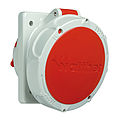Waterproof panel socket angled 32A 3P 4h with flange 90x75mm